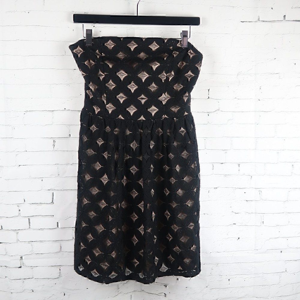JUMP APPAREL BY WENDY CHAITIN BLACK STRAPLESS LACE OVERLAY MINI DRESS SIZE MED